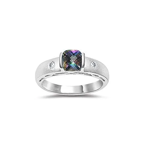 0.04 Cts Diamond & 0.52 Cts Mystic Topaz Ring in 14K White Gold
