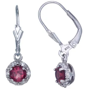 0.90 cttw Garnet Dangle Earrings .925 Sterling Silver With Rhodium 5 MM Round