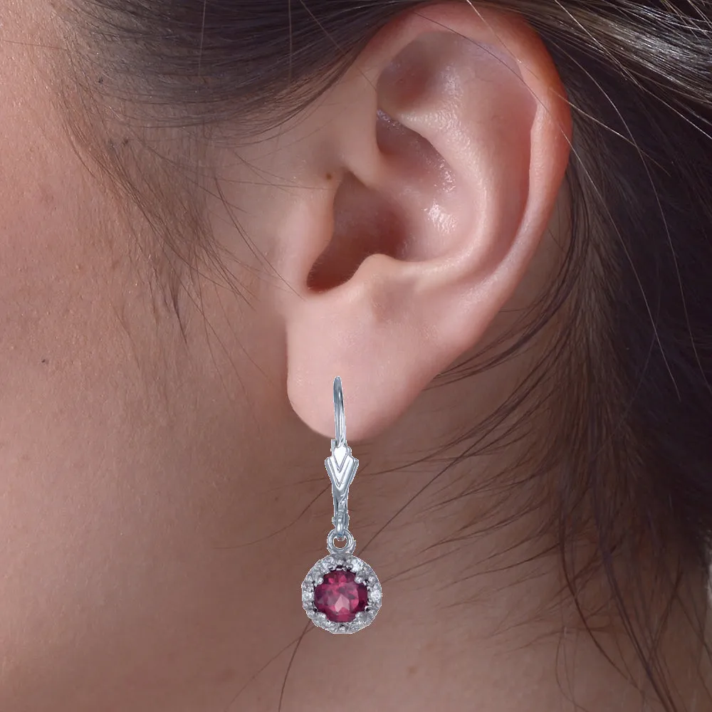 0.90 cttw Garnet Dangle Earrings .925 Sterling Silver With Rhodium 5 MM Round