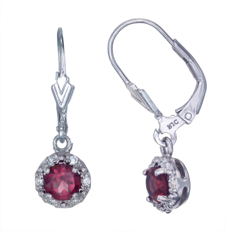 0.90 cttw Garnet Dangle Earrings .925 Sterling Silver With Rhodium 5 MM Round