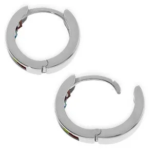 1 Carat 14K Solid White Gold Hoop Huggie Earrings Multi Gemstones