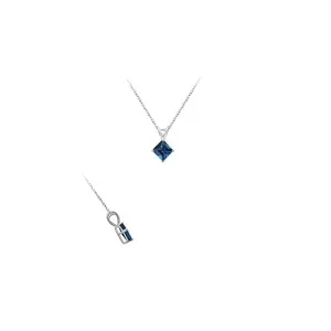 1.14-1.31 Cts of 6x6 mm AA Princess London Blue Topaz Solitaire Pendant in 18K White Gold