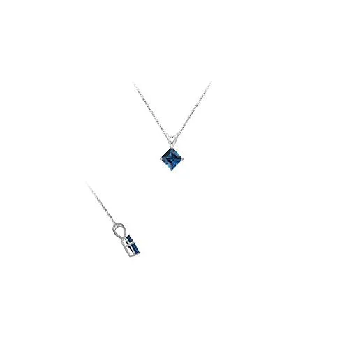 1.14-1.31 Cts of 6x6 mm AA Princess London Blue Topaz Solitaire Pendant in 18K White Gold