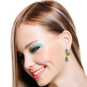13.6 Carat 14K Solid Yellow Gold Alexandra Blue Topaz Peridot Earrings