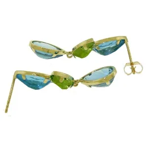 13.6 Carat 14K Solid Yellow Gold Alexandra Blue Topaz Peridot Earrings