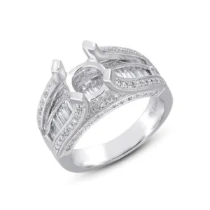 14K Gold Baguette Diamond Cathedral Engagement Ring (Semi-Mount)