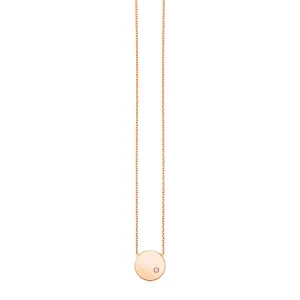 14k Rose Gold Necklace with Polished Round Pendant with Diamond