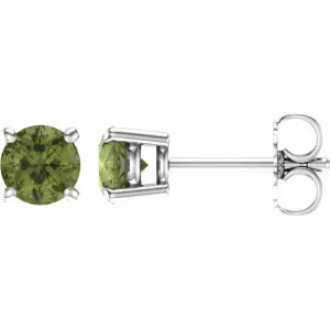 14K White 5 mm Natural Peridot Stud Earrings with Friction Post