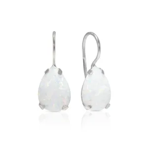 14K White Gold Pear White Opal 7X10mm Dangle Earrings