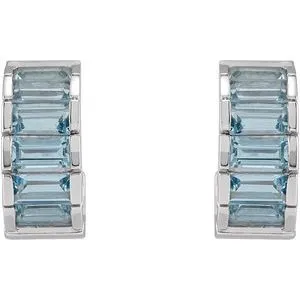 14K White Natural Aquamarine Huggie Earrings