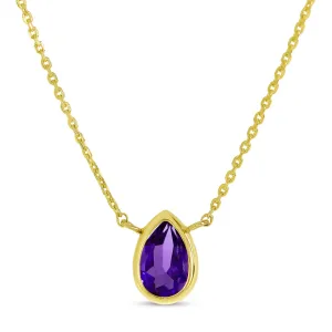 14K Yellow Gold 6x4mm Pear Shaped Amethyst Birthstone Necklace