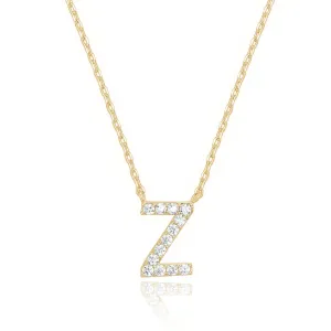 14k Yellow Gold Created White Sapphire Initial Z Letter Pendant Necklace Plated