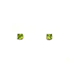 14k Yellow Gold Cushion Cut Peridot Stud Earrings (6mm)