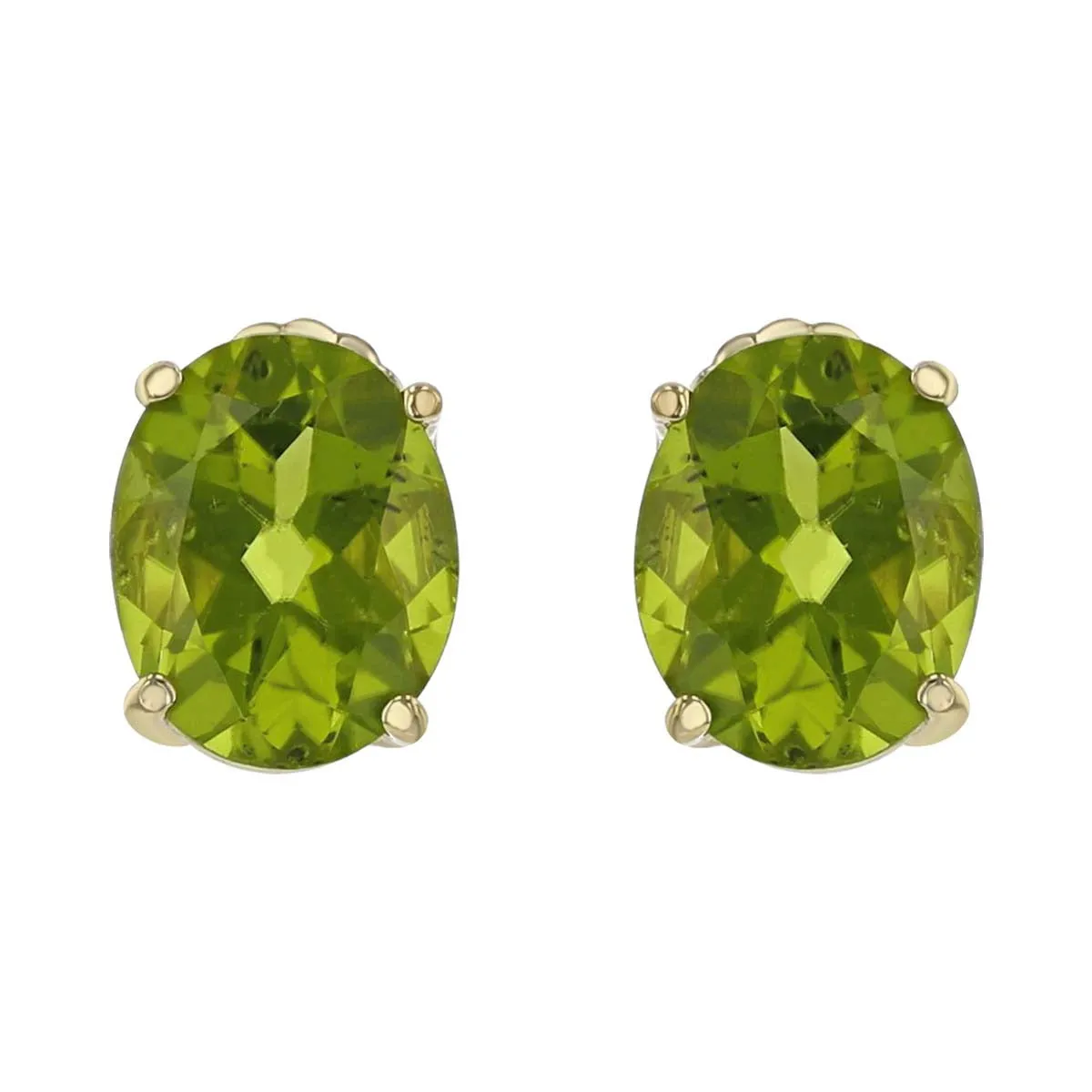 14K Yellow Gold Oval Peridot Stud Earrings