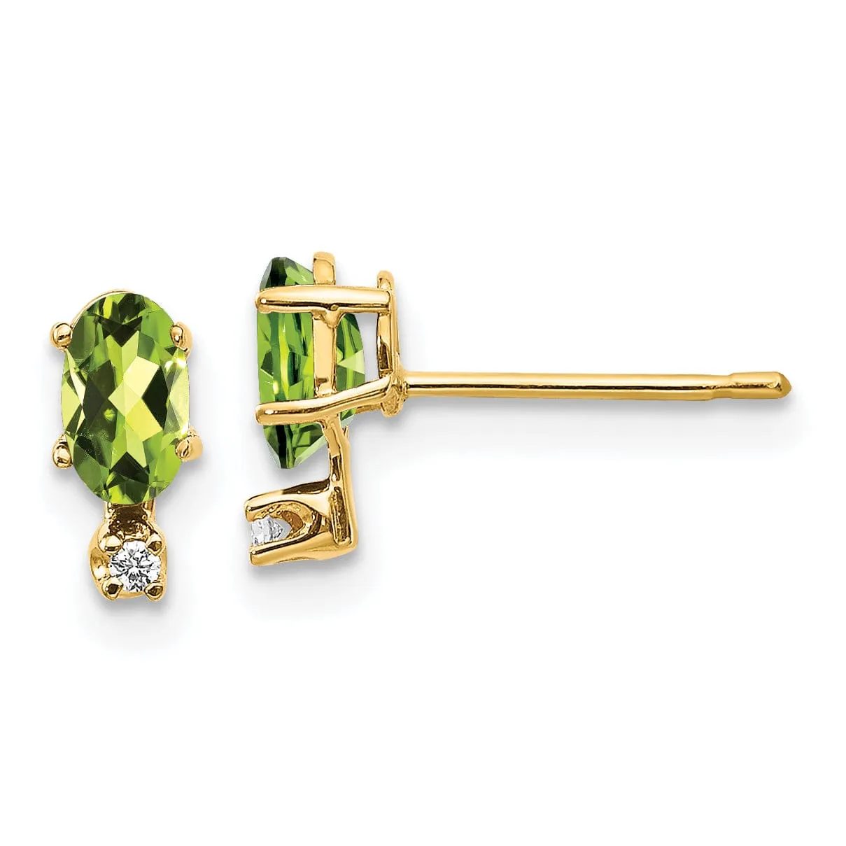 14k Yellow Gold Peridot Birthstone Post Earrings