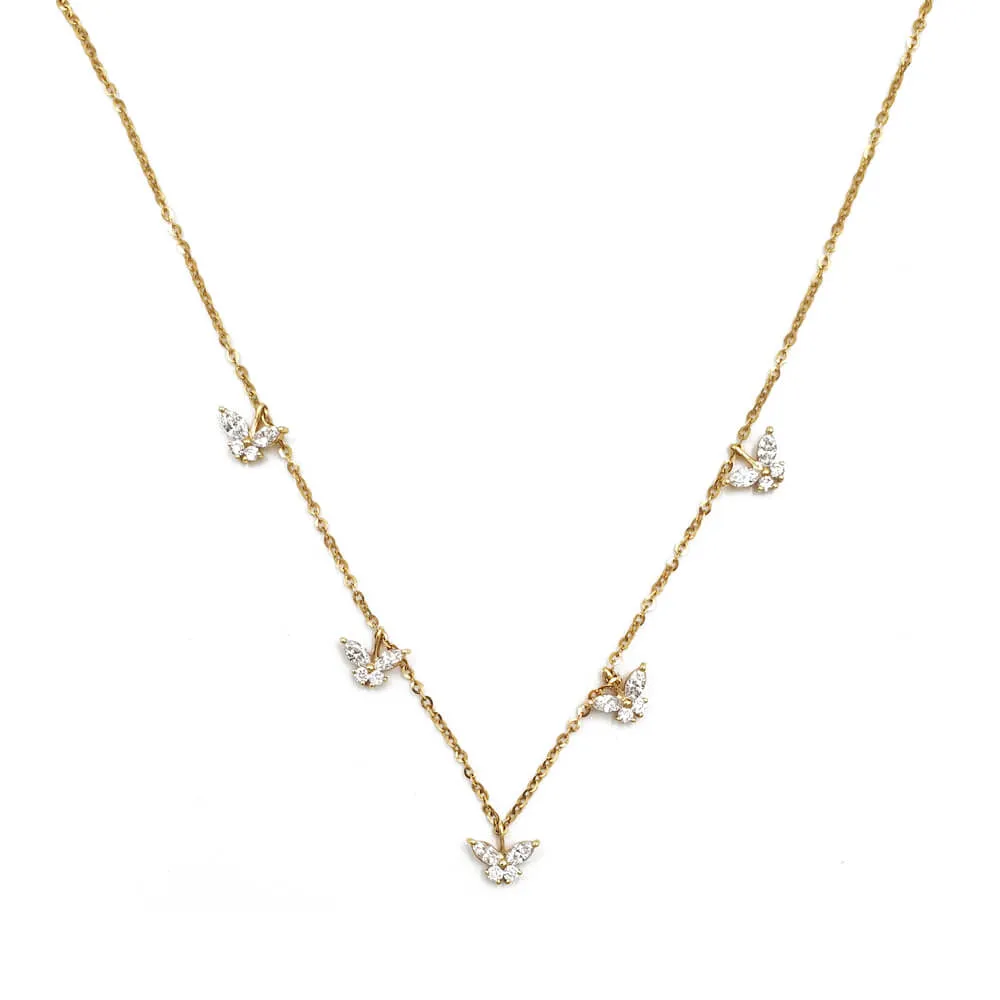 18K Yellow Gold Marquise and Round Diamond Butterfly Chain Necklace