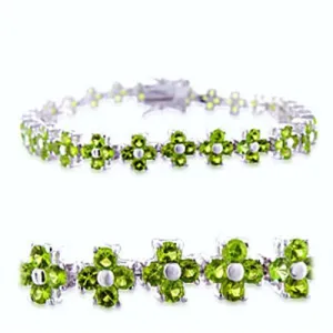 36715 - Rhodium Brass Bracelet with Synthetic Spinel in Peridot