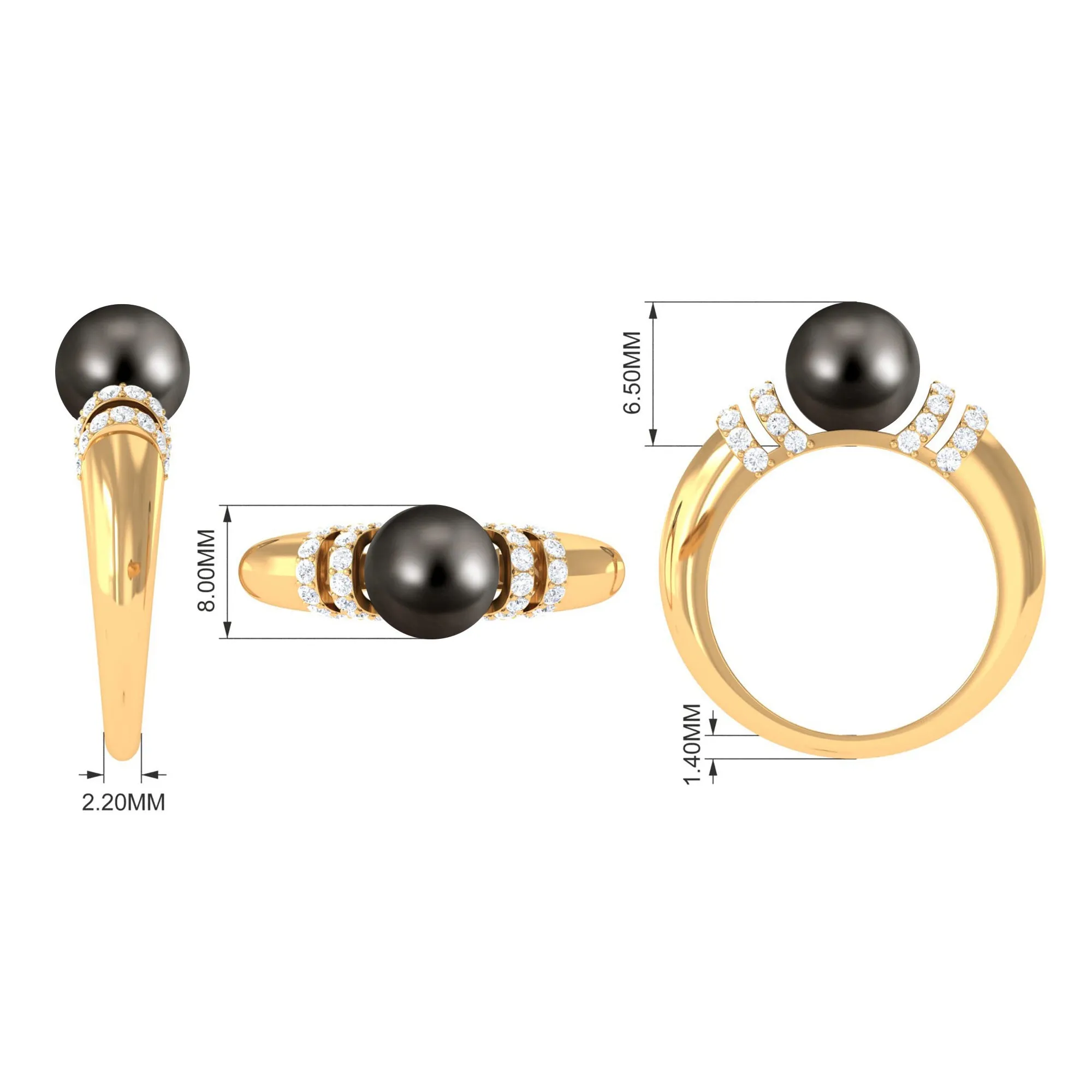 8.75 CT Tahitian Pearl and Diamond Engagement Ring