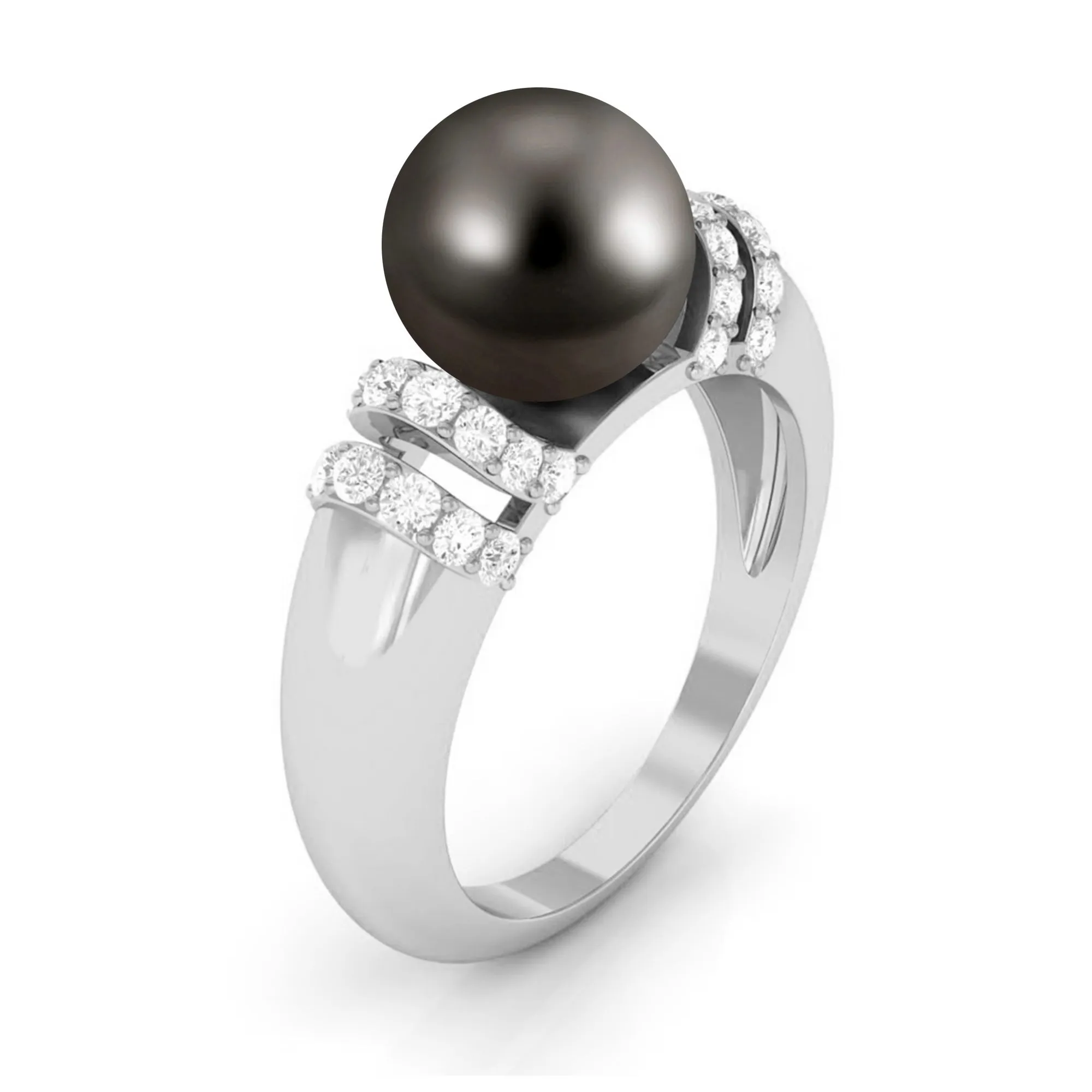 8.75 CT Tahitian Pearl and Diamond Engagement Ring