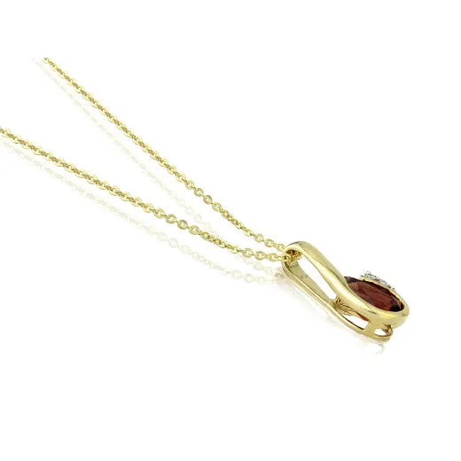 9ct Yellow Gold Garnet & Diamond Curl Pendant Necklace