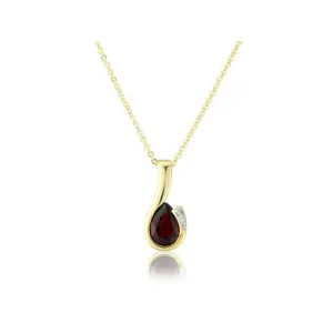 9ct Yellow Gold Garnet & Diamond Curl Pendant Necklace