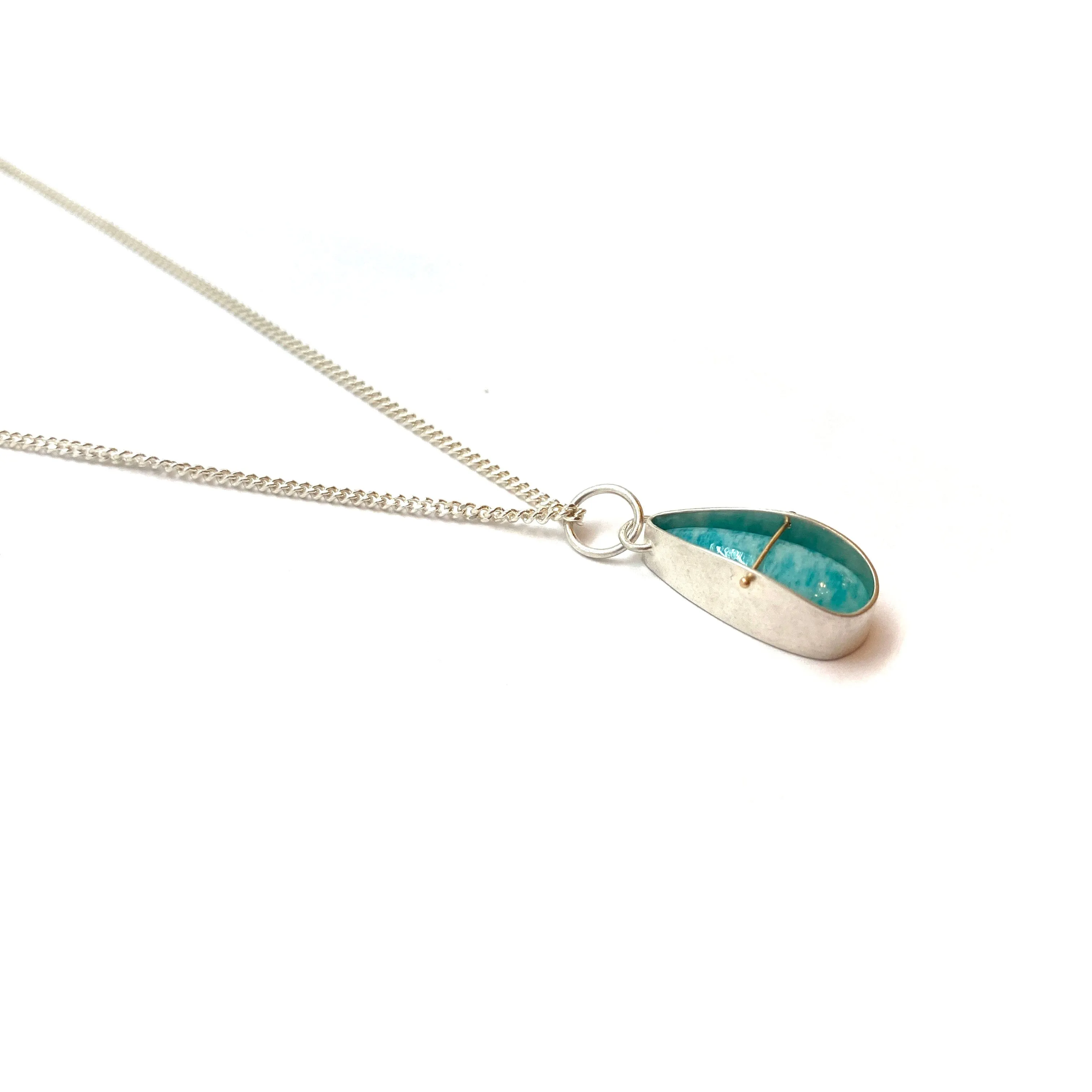 Amazonite Captured Teardrop Necklace