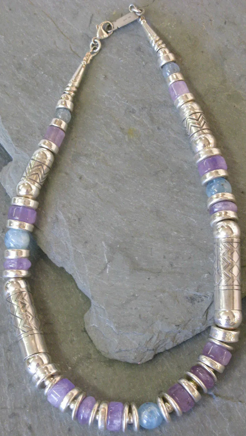 Amethyst & Aquamarine Silver Necklace