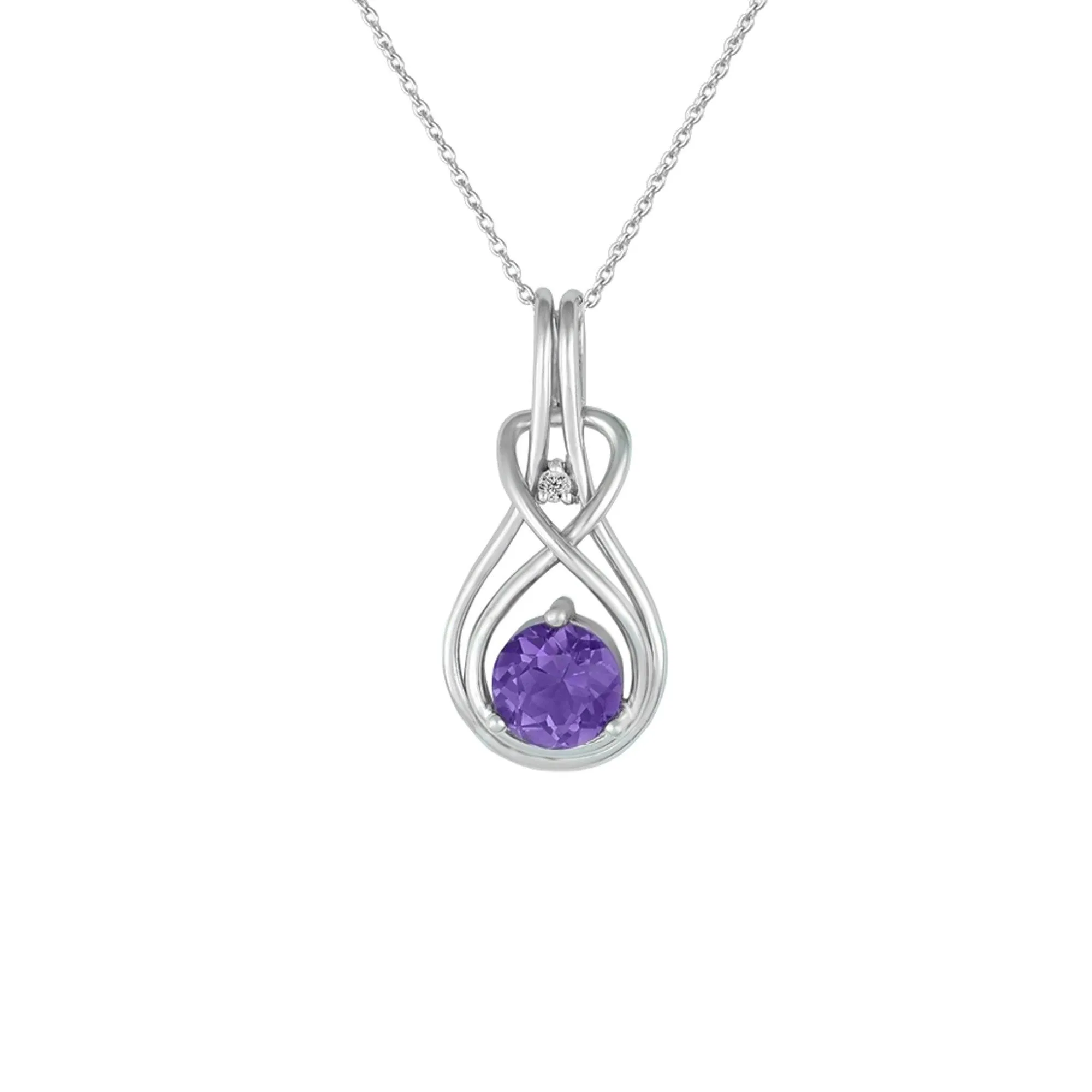 Amethyst Necklace - Amethyst & Diamond Twist Pendant in Silver