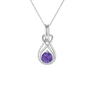 Amethyst Necklace - Amethyst & Diamond Twist Pendant in Silver