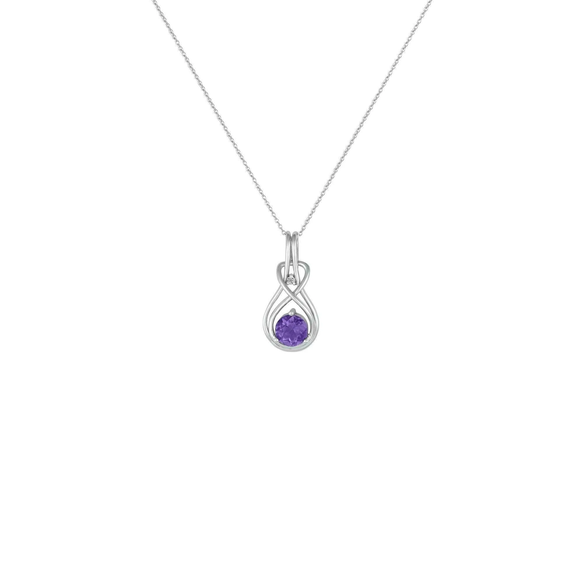 Amethyst Necklace - Amethyst & Diamond Twist Pendant in Silver