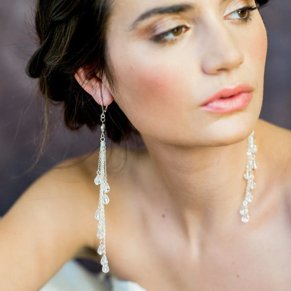 AMORA Long Crystal Teardrop Bridal Earrings