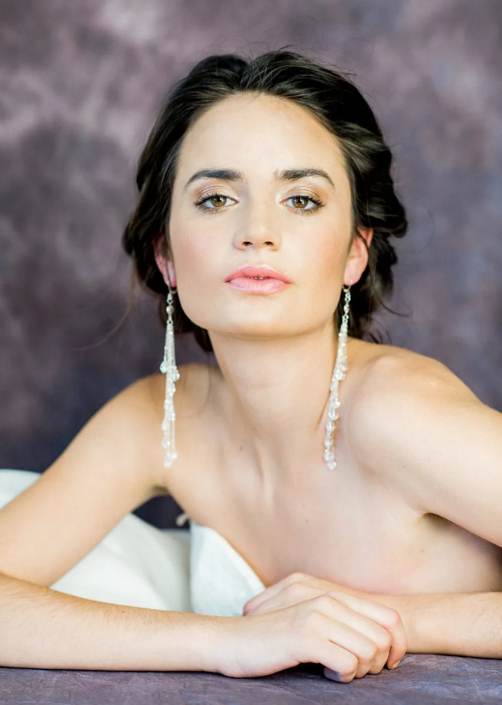 AMORA Long Crystal Teardrop Bridal Earrings