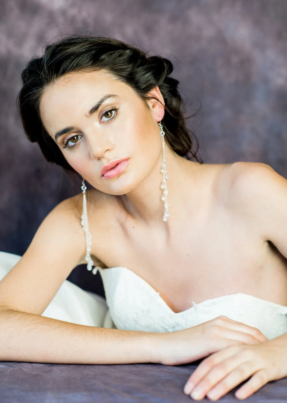 AMORA Long Crystal Teardrop Bridal Earrings