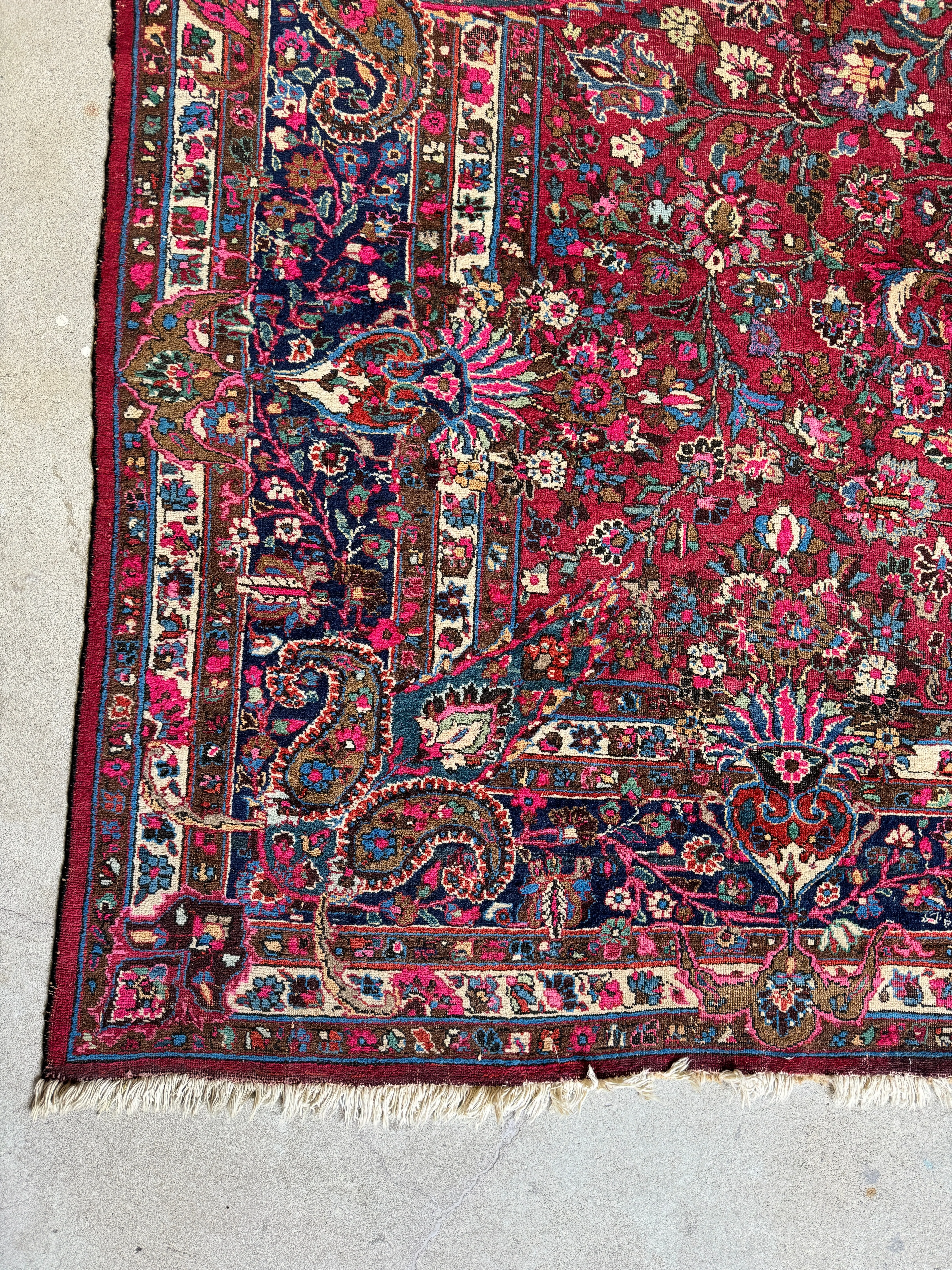 Antique Persian Botanical Fuchsia Rug / 10’5 x 13’11 Mashhad Rug #3846