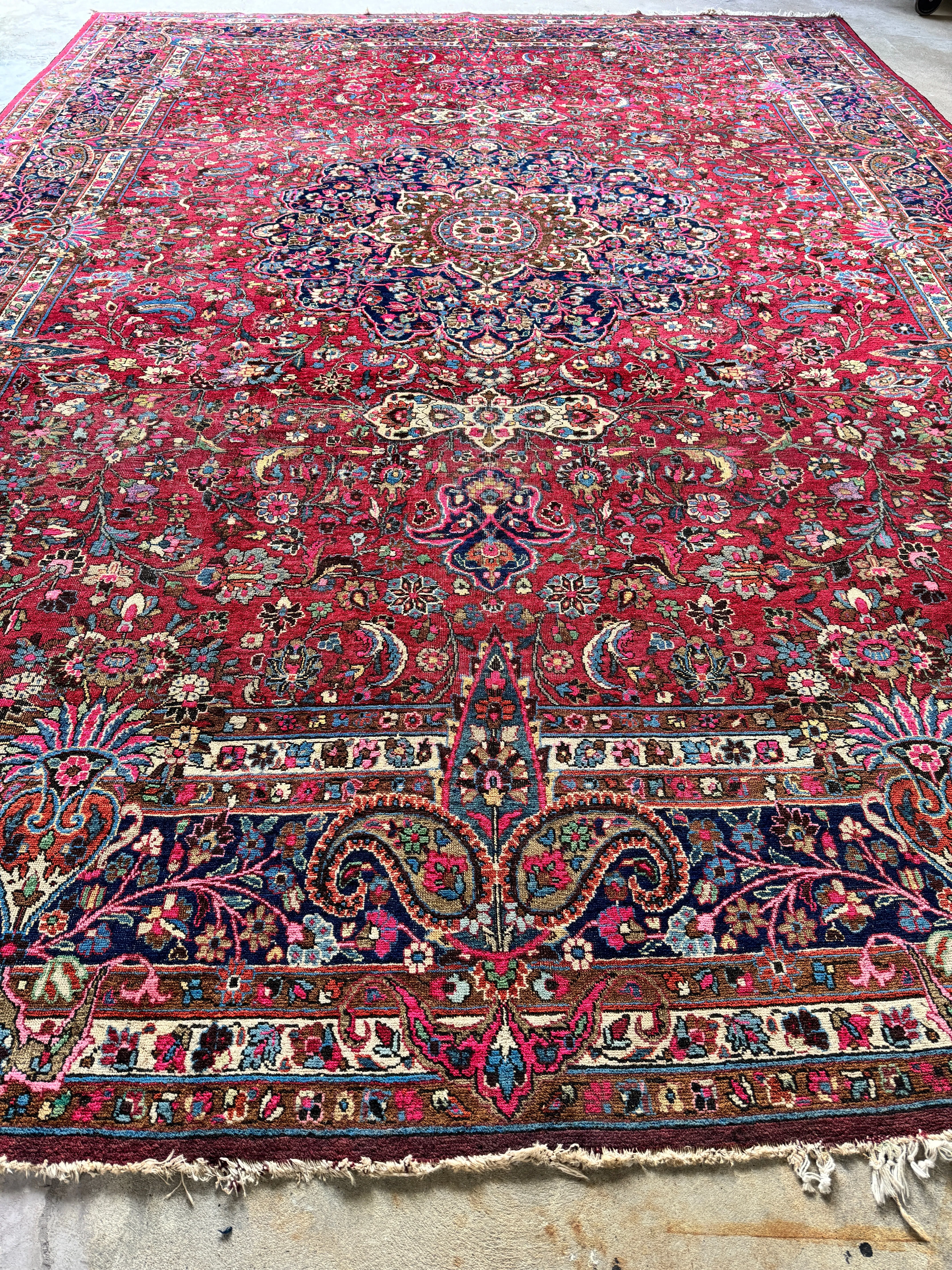 Antique Persian Botanical Fuchsia Rug / 10’5 x 13’11 Mashhad Rug #3846