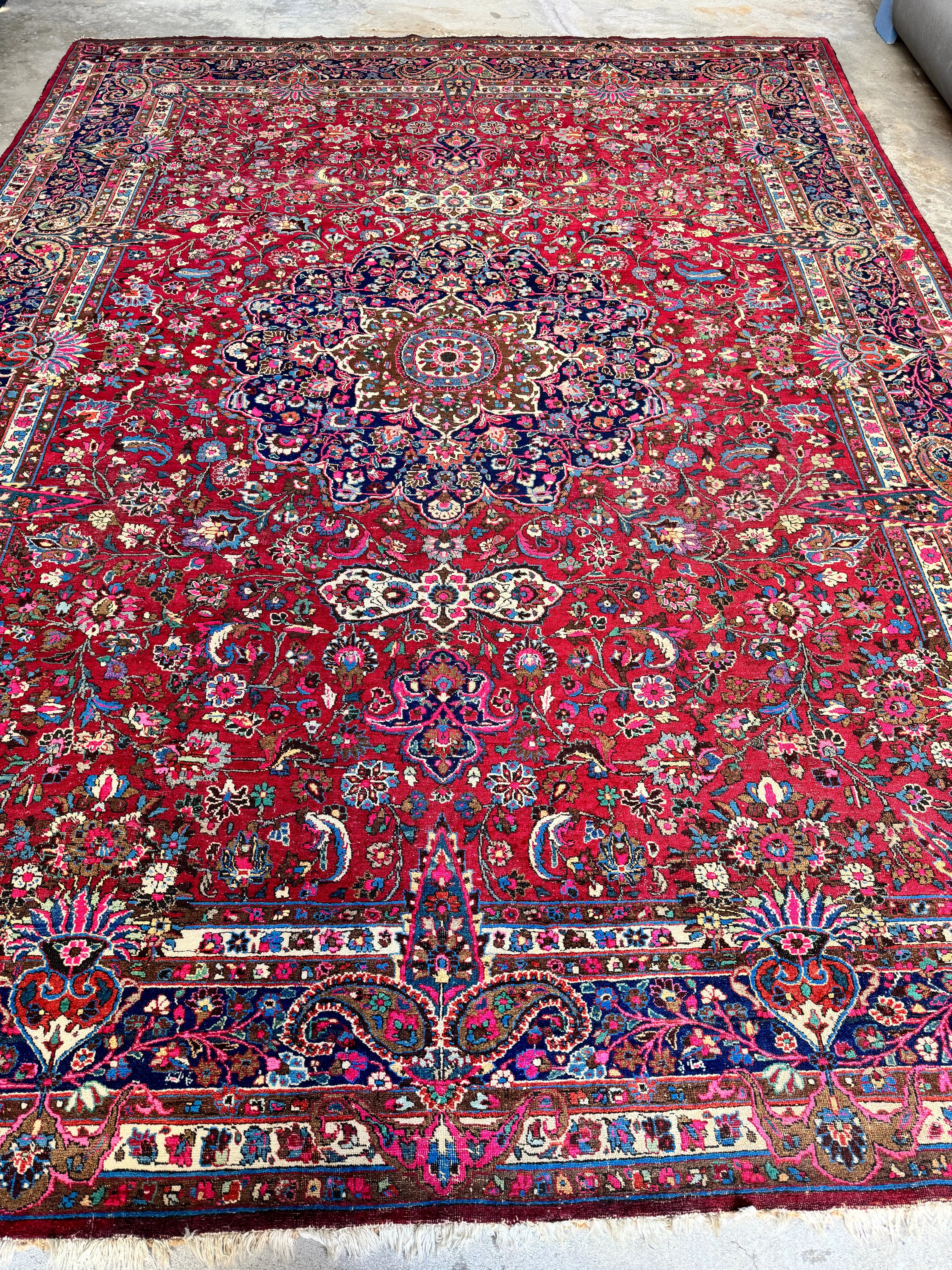 Antique Persian Botanical Fuchsia Rug / 10’5 x 13’11 Mashhad Rug #3846