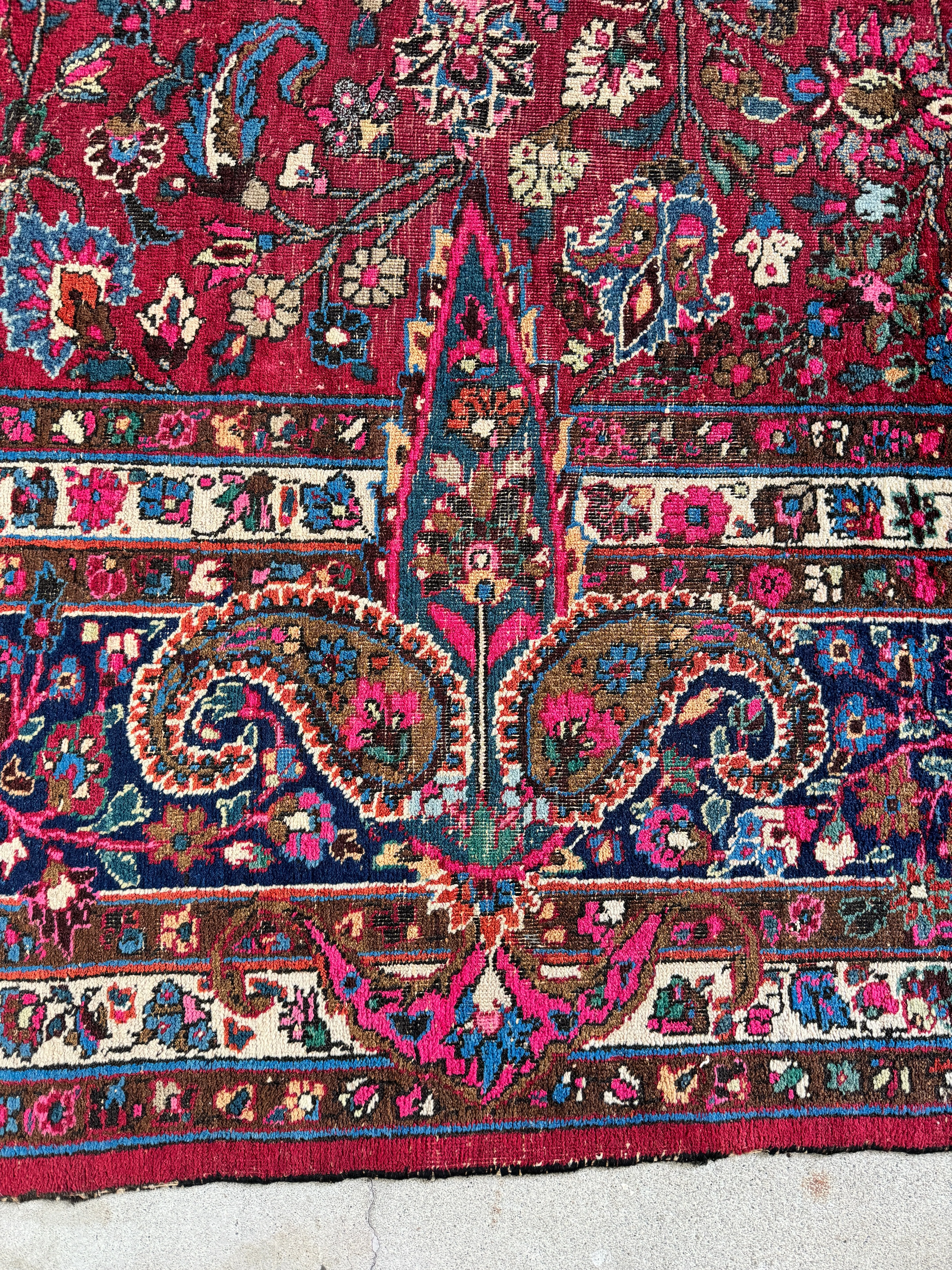Antique Persian Botanical Fuchsia Rug / 10’5 x 13’11 Mashhad Rug #3846