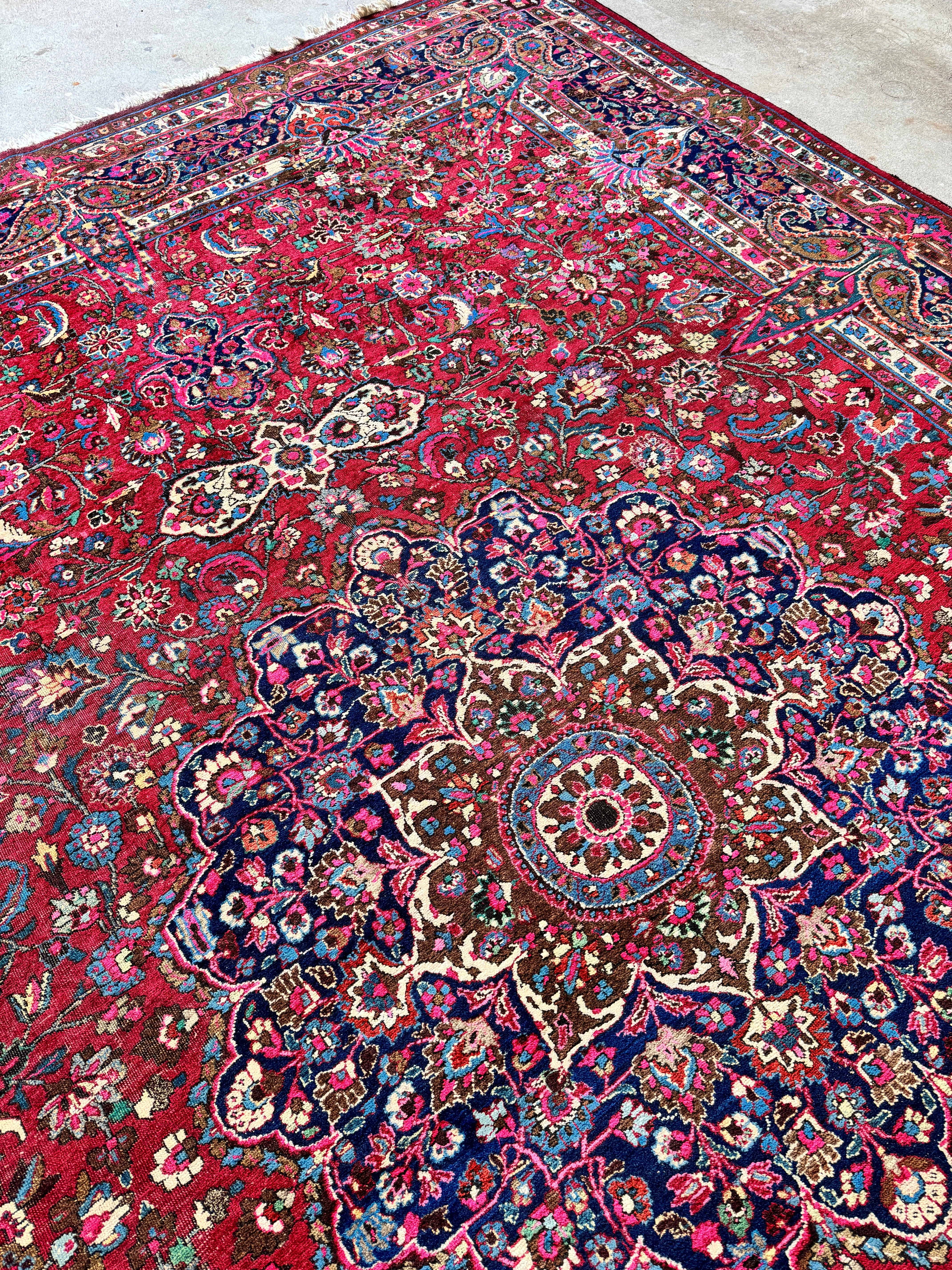 Antique Persian Botanical Fuchsia Rug / 10’5 x 13’11 Mashhad Rug #3846