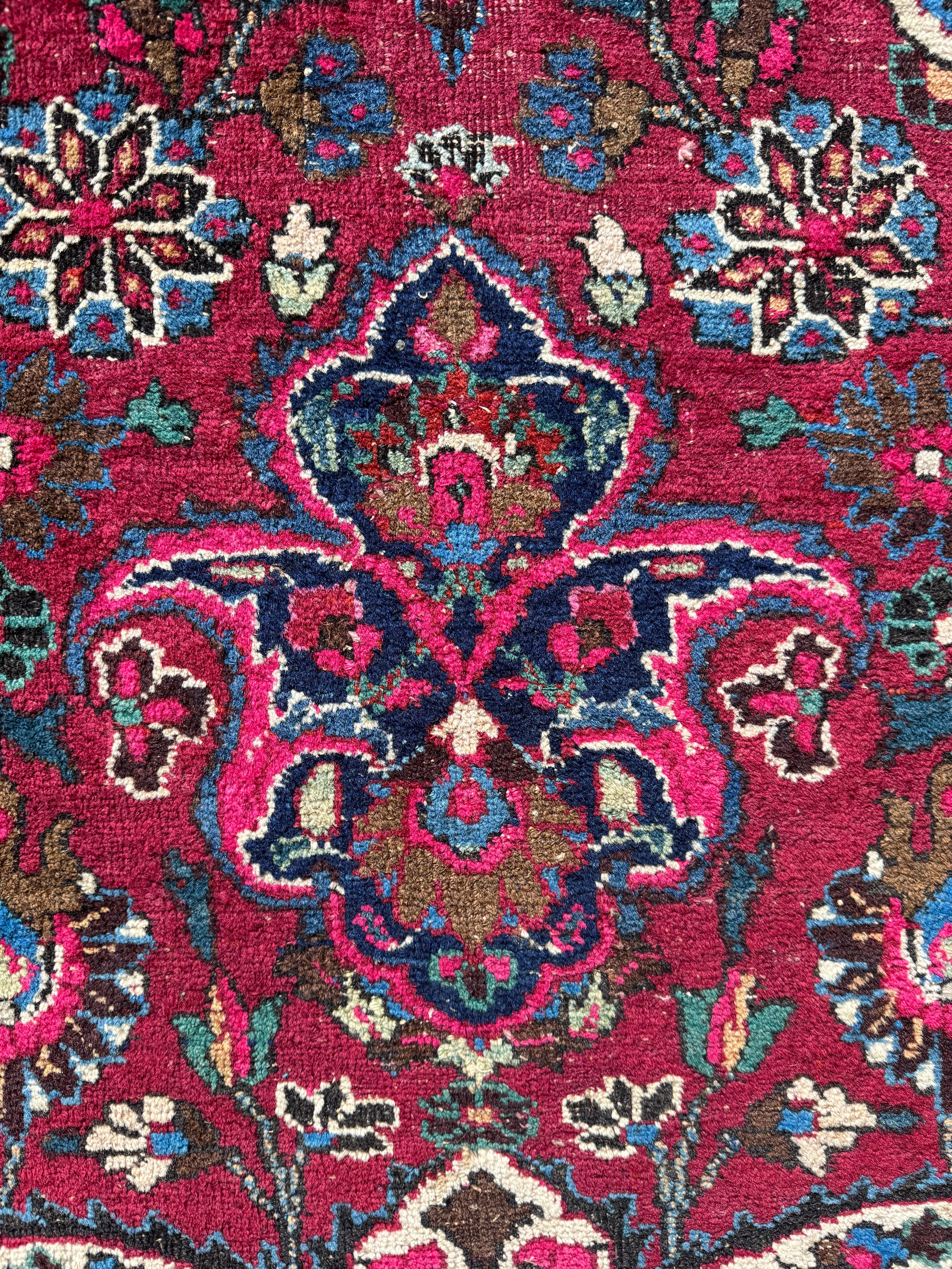 Antique Persian Botanical Fuchsia Rug / 10’5 x 13’11 Mashhad Rug #3846