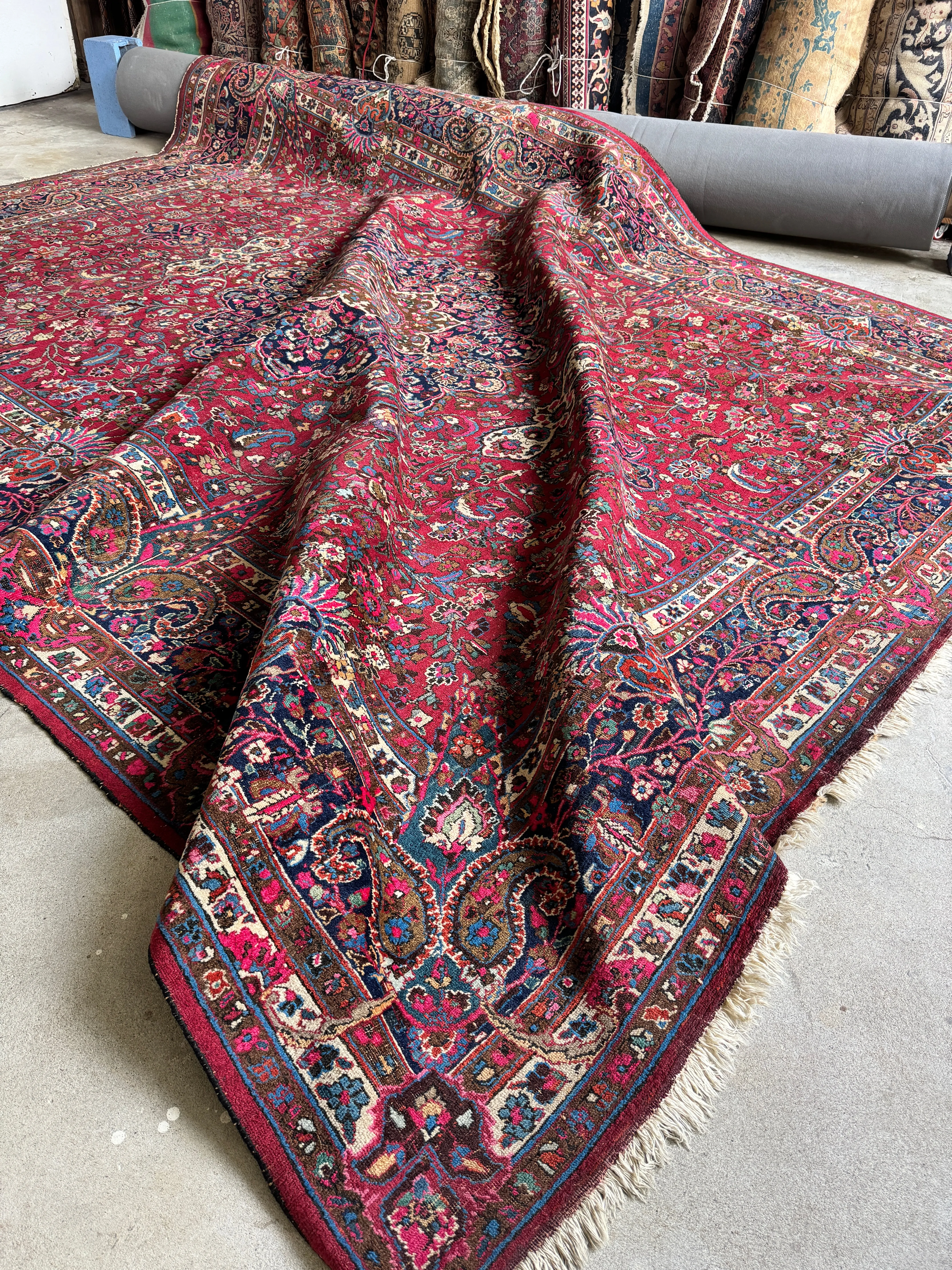 Antique Persian Botanical Fuchsia Rug / 10’5 x 13’11 Mashhad Rug #3846