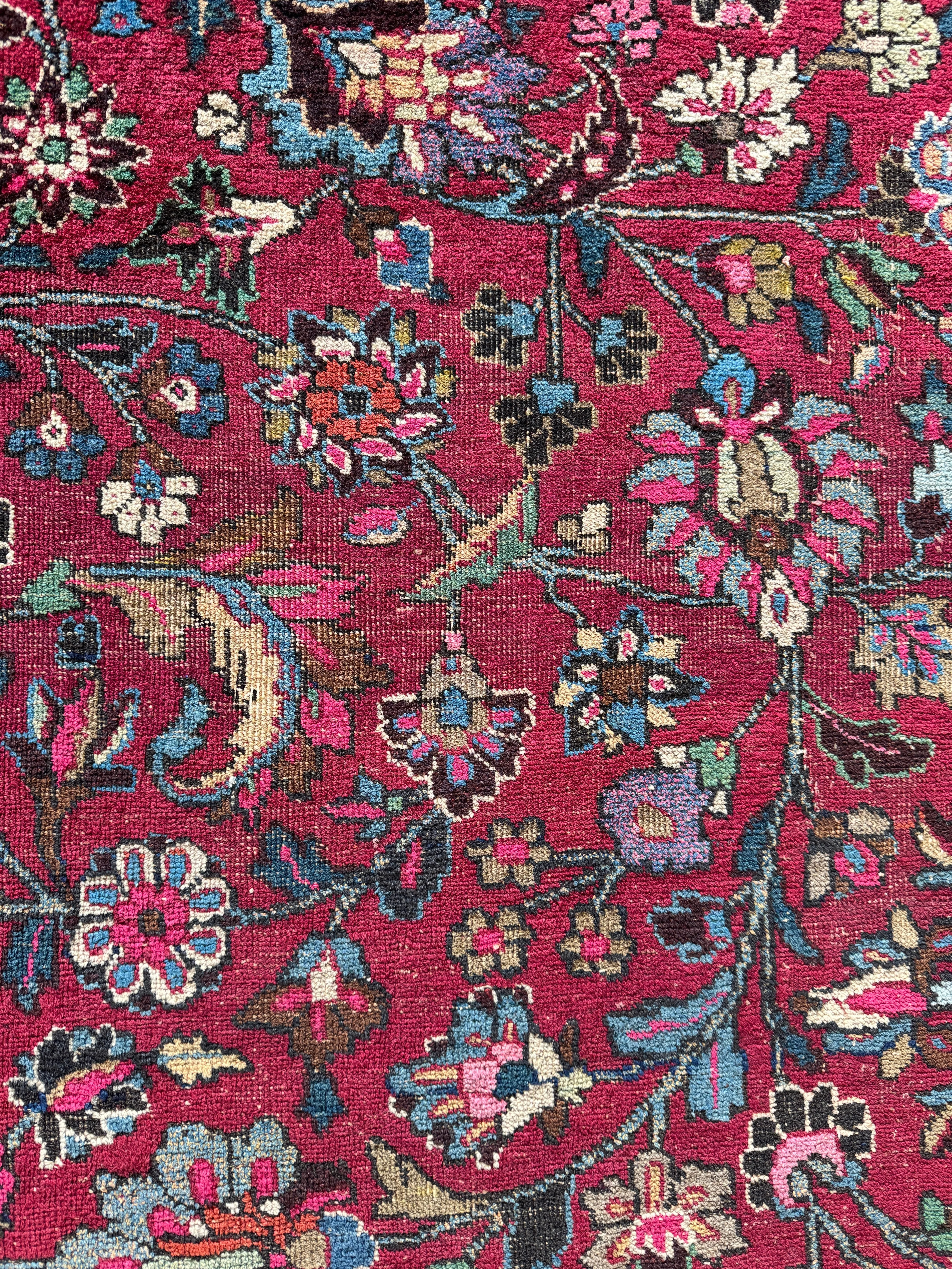 Antique Persian Botanical Fuchsia Rug / 10’5 x 13’11 Mashhad Rug #3846