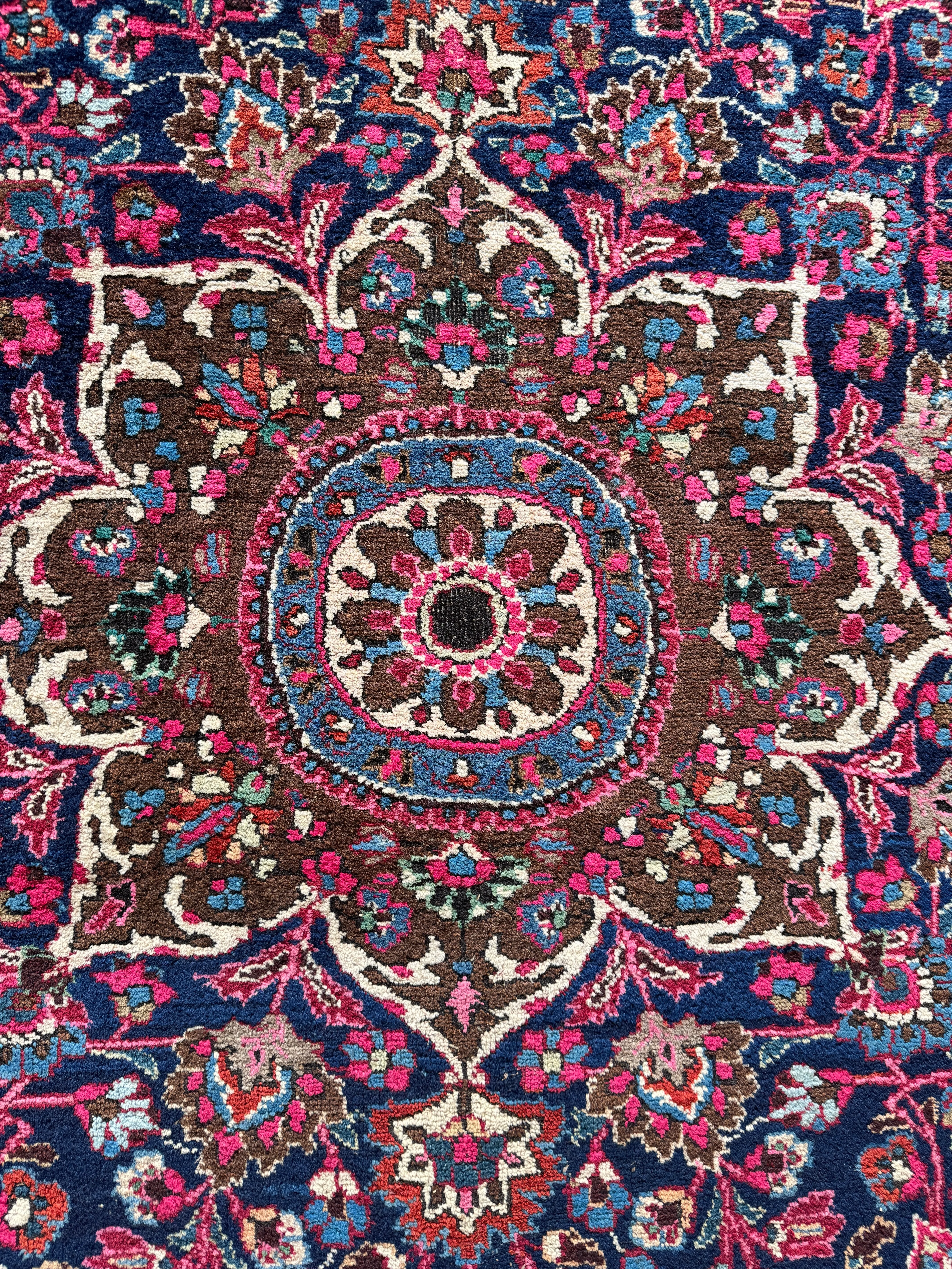 Antique Persian Botanical Fuchsia Rug / 10’5 x 13’11 Mashhad Rug #3846