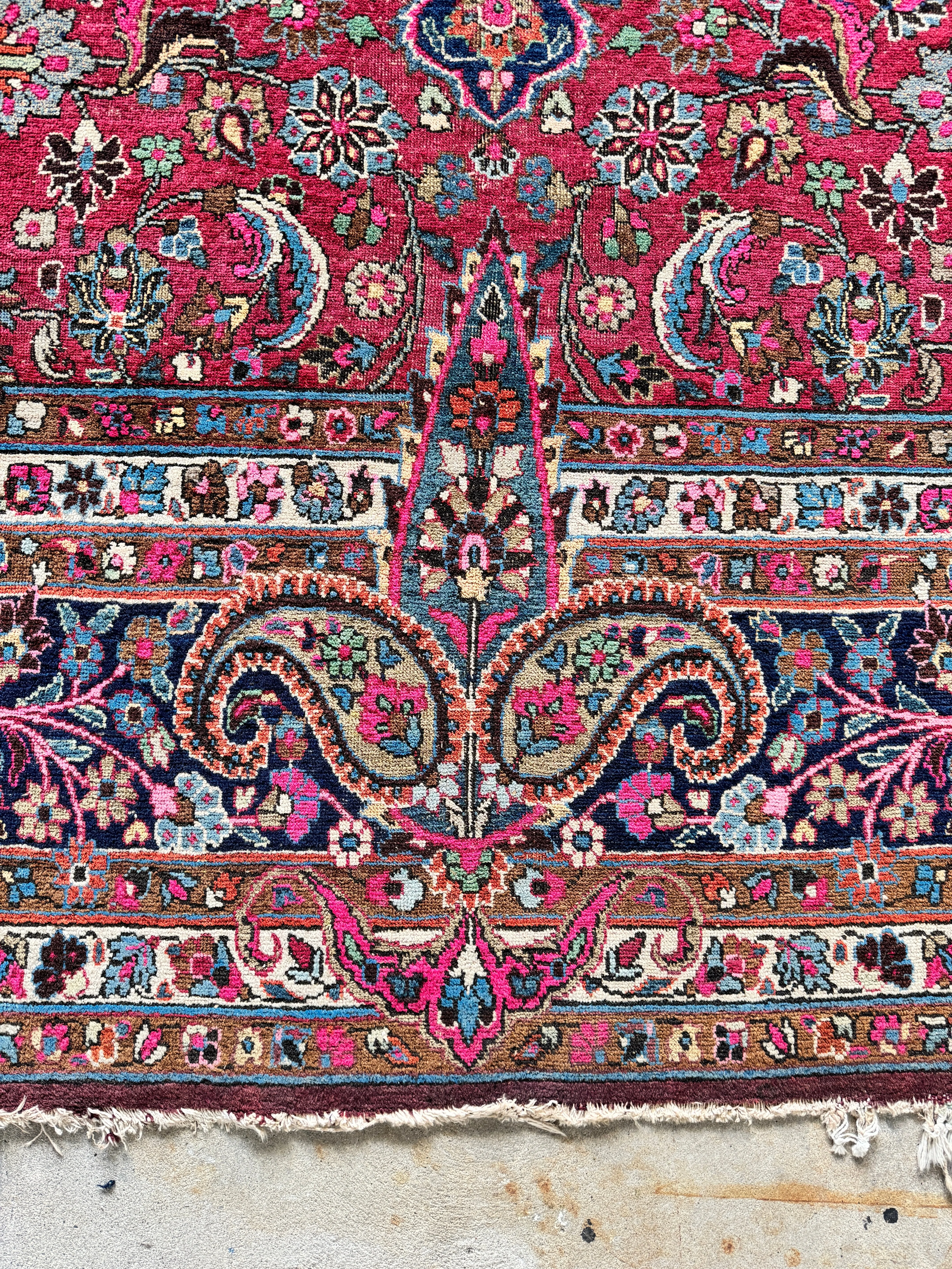 Antique Persian Botanical Fuchsia Rug / 10’5 x 13’11 Mashhad Rug #3846