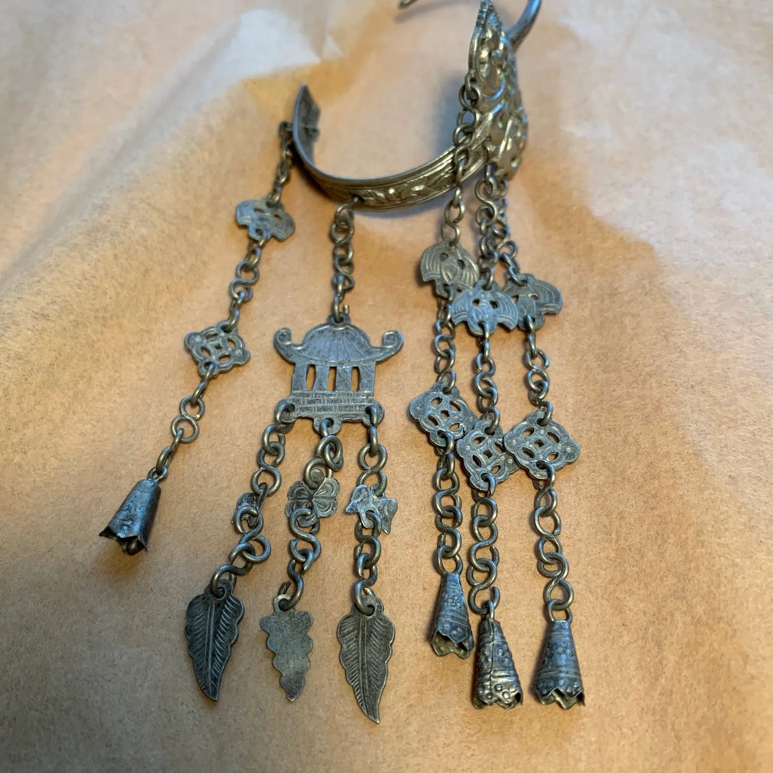 Antique Silver Chinese Multi-Dangle Earrings