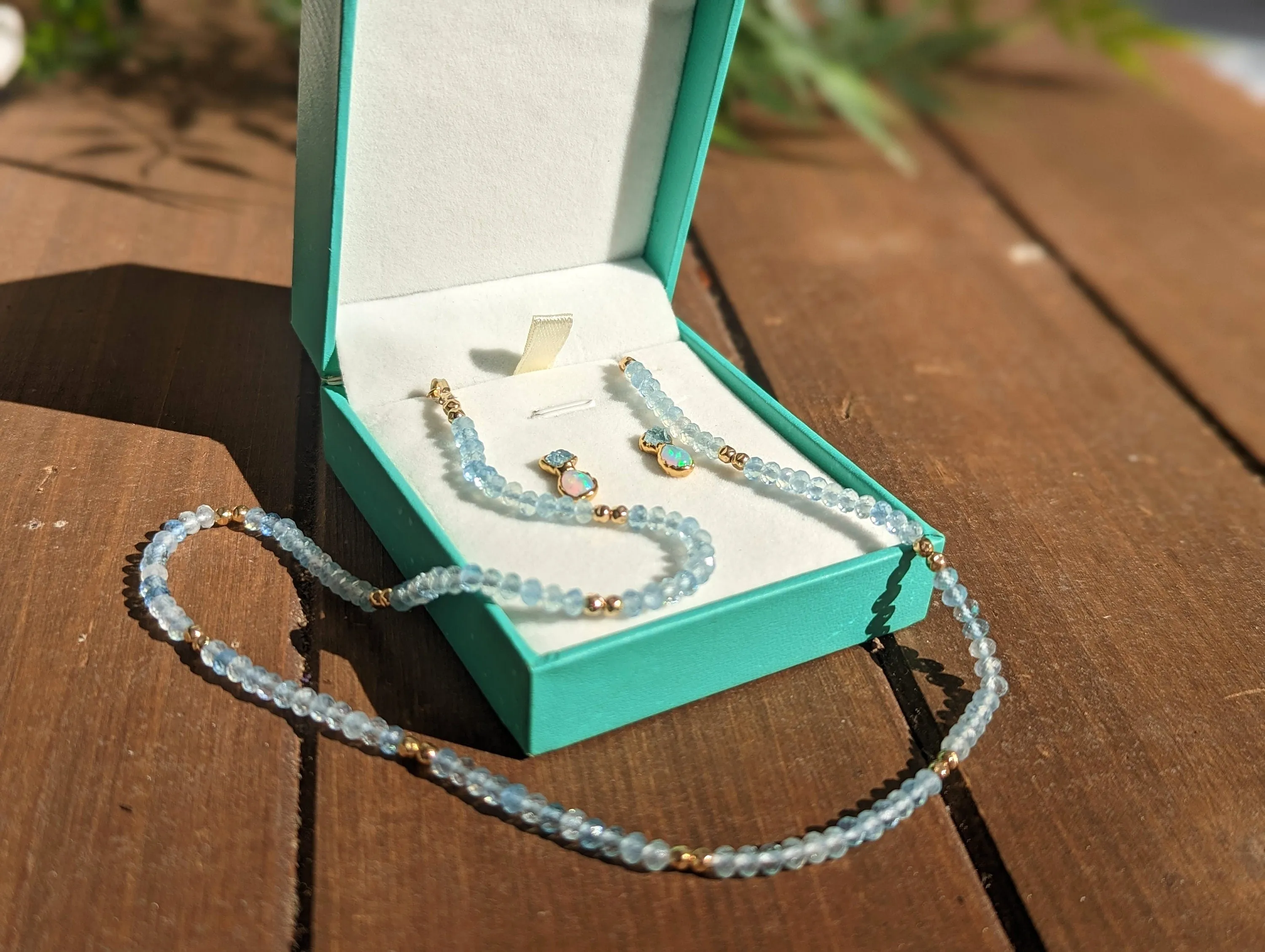 Aquamarine and Opal bridal jewelry set