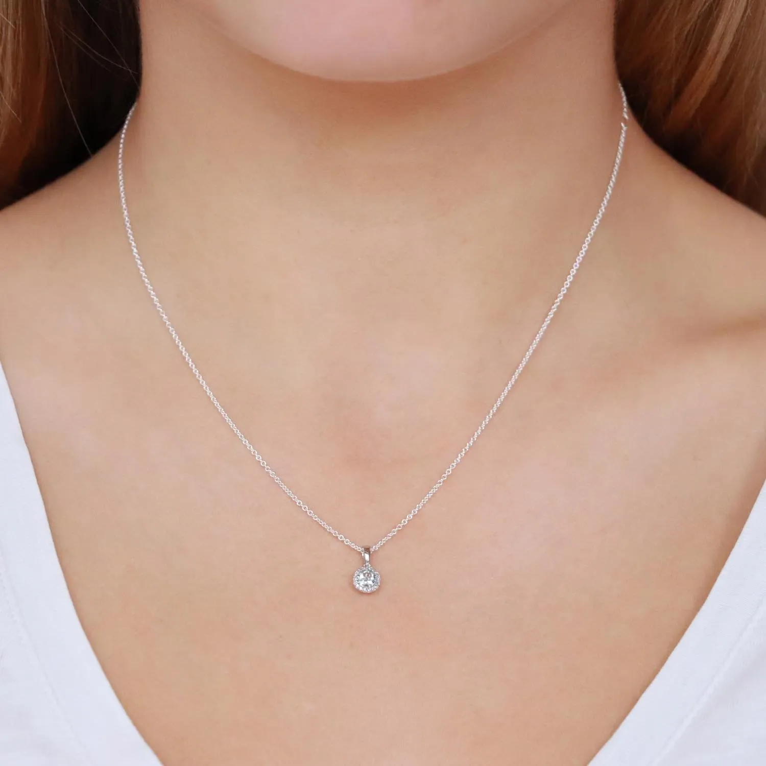 Aquamarine Pendant With 0.03Ct Diamonds In 9Ct White Gold