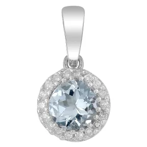 Aquamarine Pendant With 0.03Ct Diamonds In 9Ct White Gold