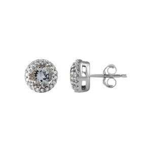 Aquamarine Stud Earrings With 0.05Ct Diamond In 9Ct White Gold