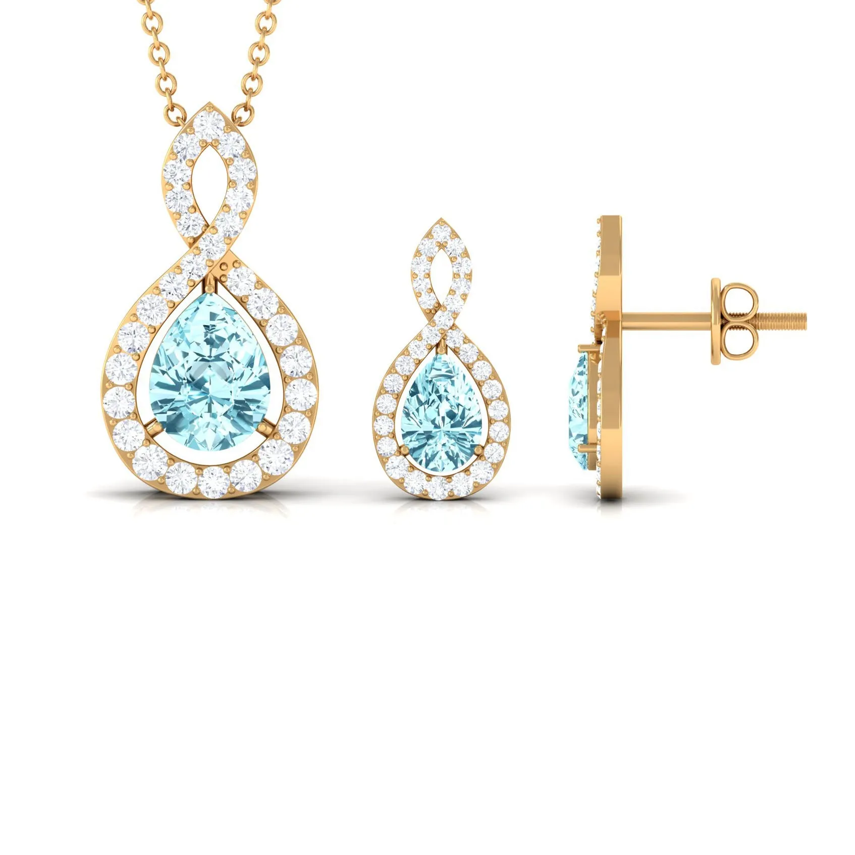 Aquamarine Teardrop Jewelry Set with Moissanite Infinity