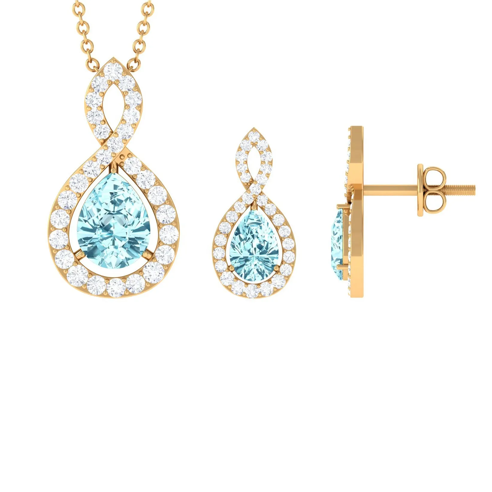 Aquamarine Teardrop Jewelry Set with Moissanite Infinity